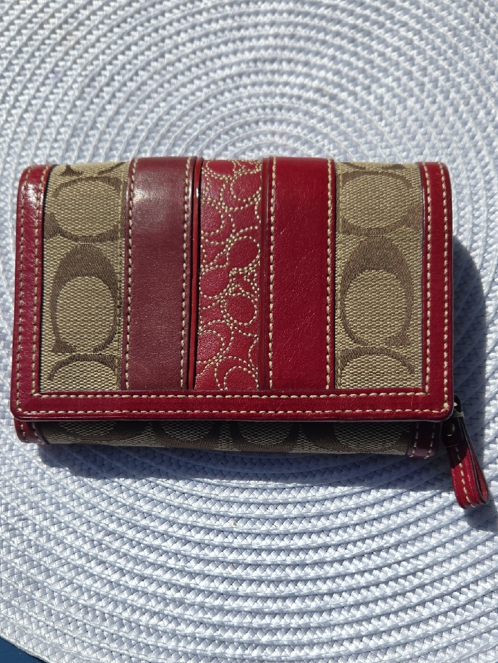 (NOT) COACH Bifold Wallet Canvas/Leather Red/Tan                 (BIN 005)